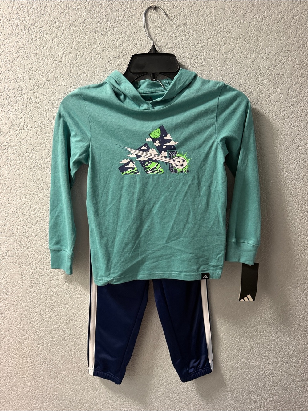 adidas Teal Hooded Kids Top with Soccer Graphic